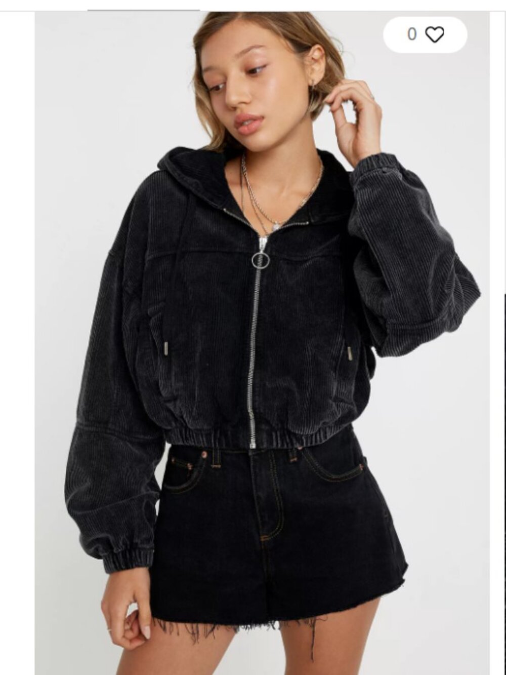 BDG Black Acid Wash Corduroy Crop Hooded Jacket size M